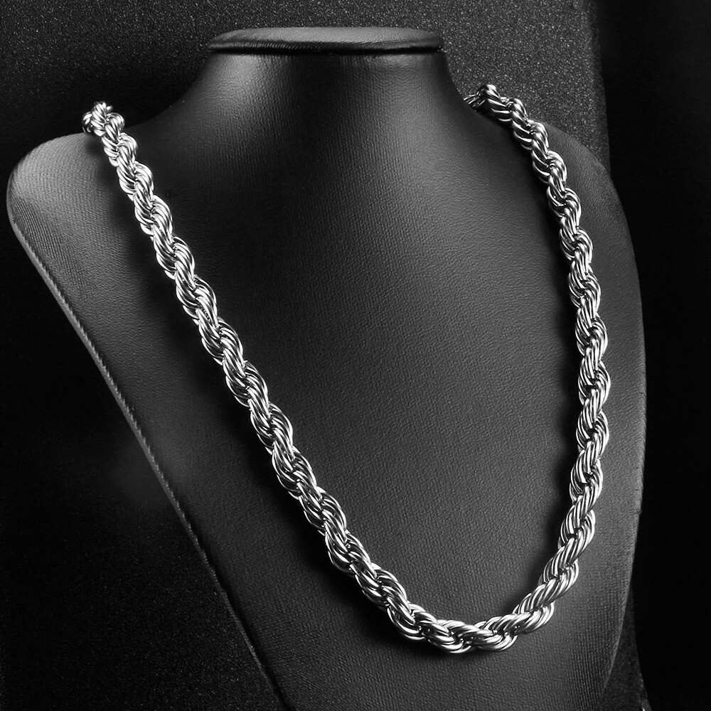 USA 8/10mm Silver Stainless Steel Women Men Rope Chains Necklaces 18”-26”