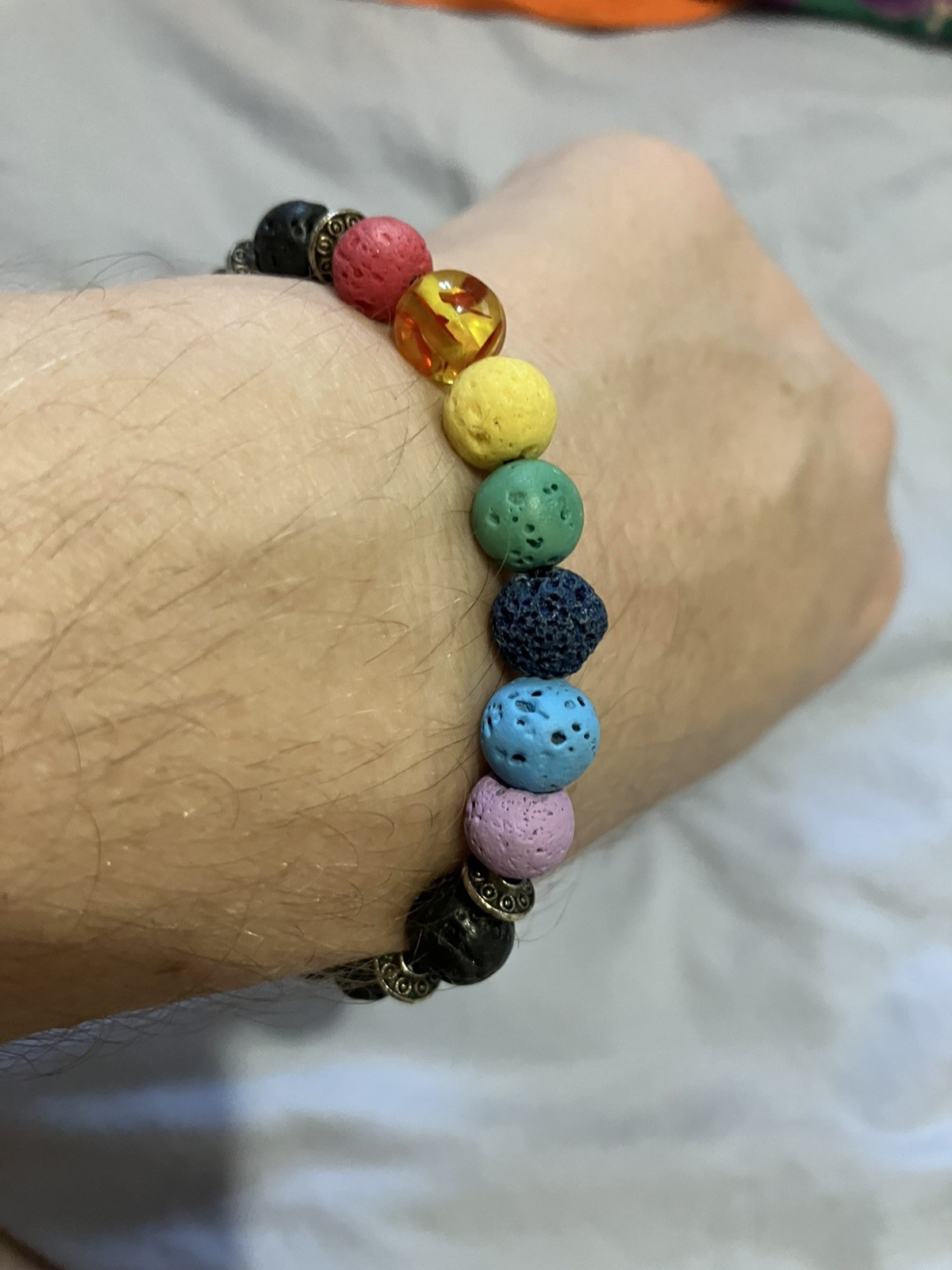 Multicoloured Lava Bead Stretch Bracelet Essential Oils Aromatherapy