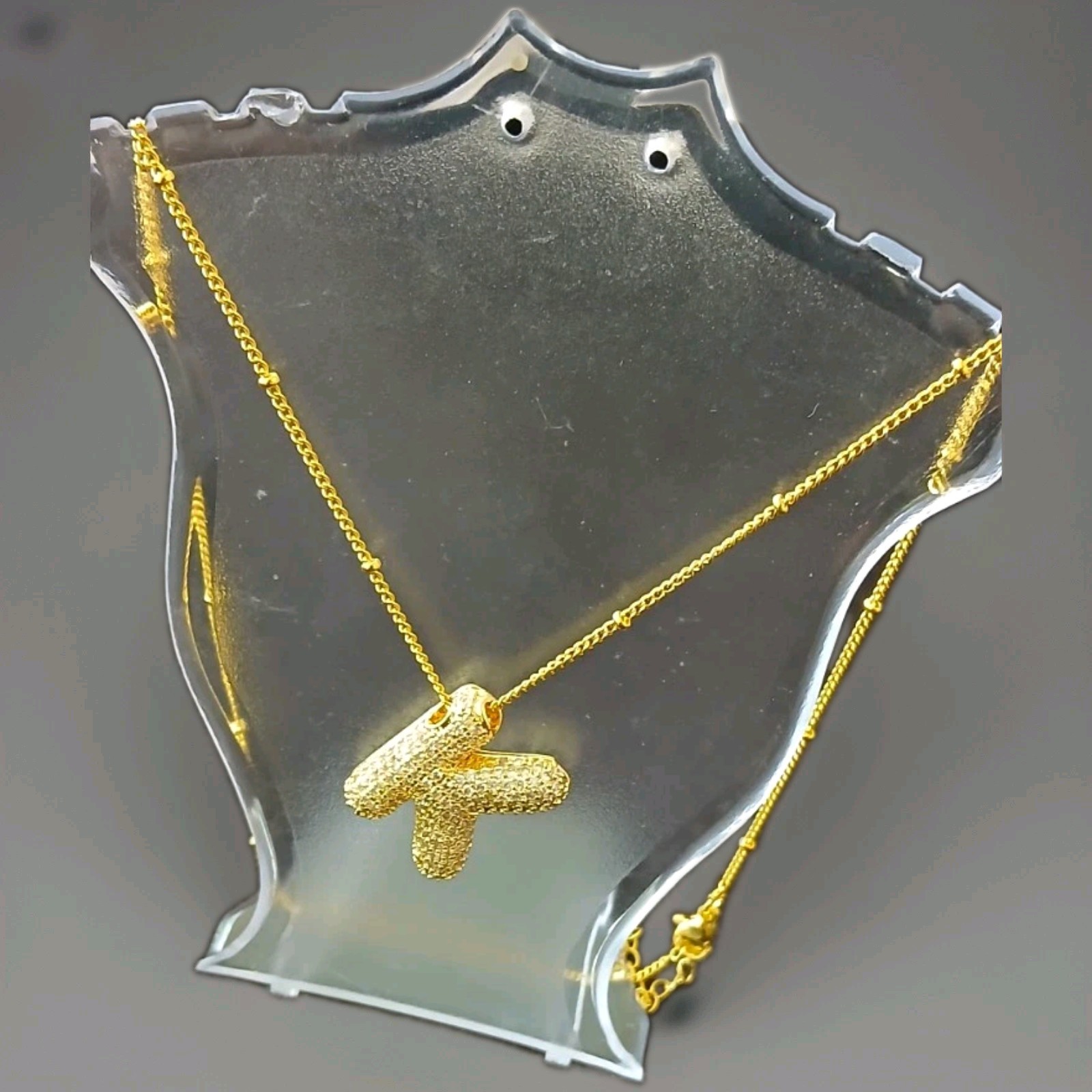 Letter “K” Rhinestone Crystal Pavé Pendant Necklace On A Cable Chain
