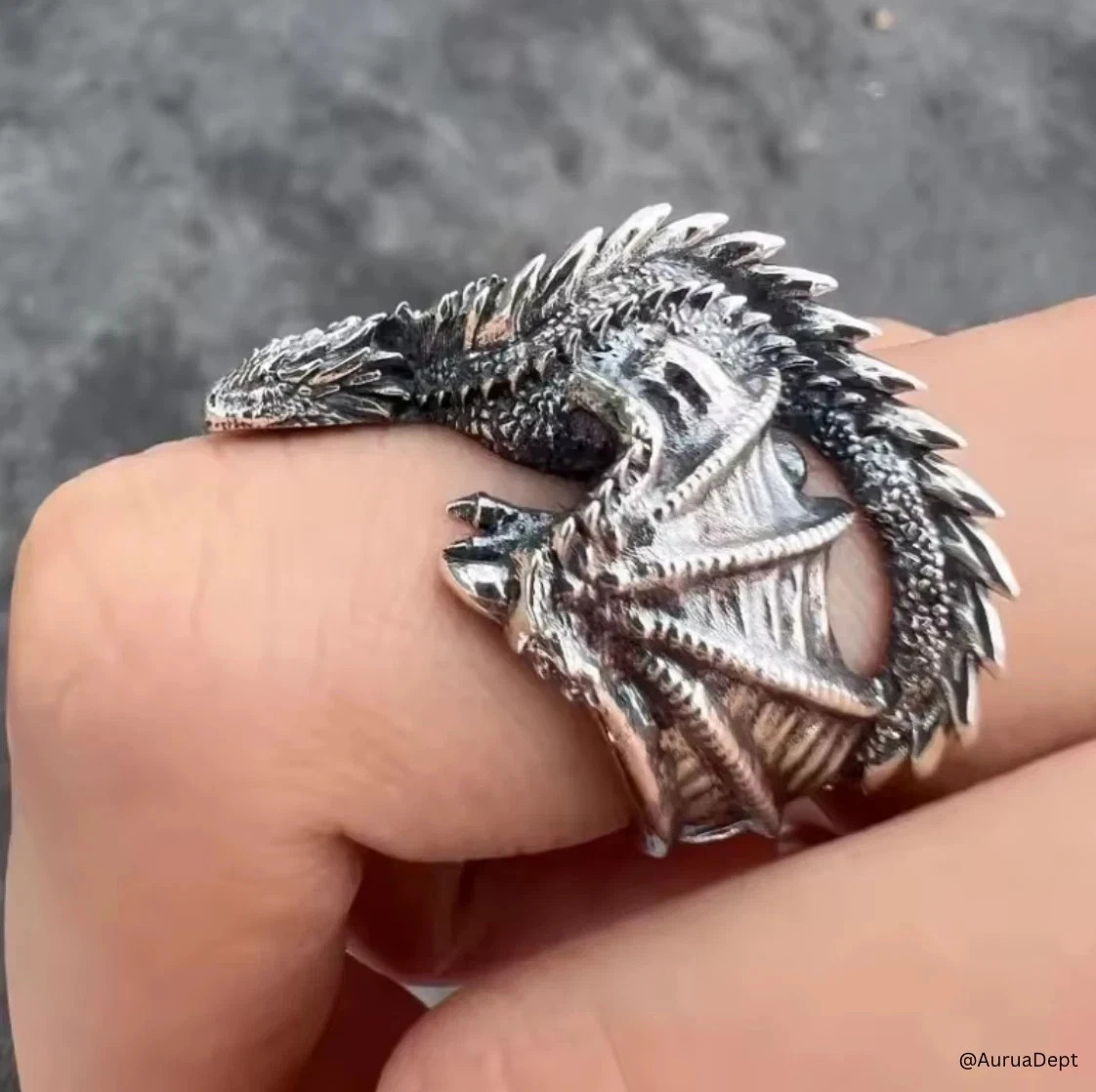 Gothic Dragon Wrap Ring | Adjustable Vintage Silver Tone Fantasy Jewelry