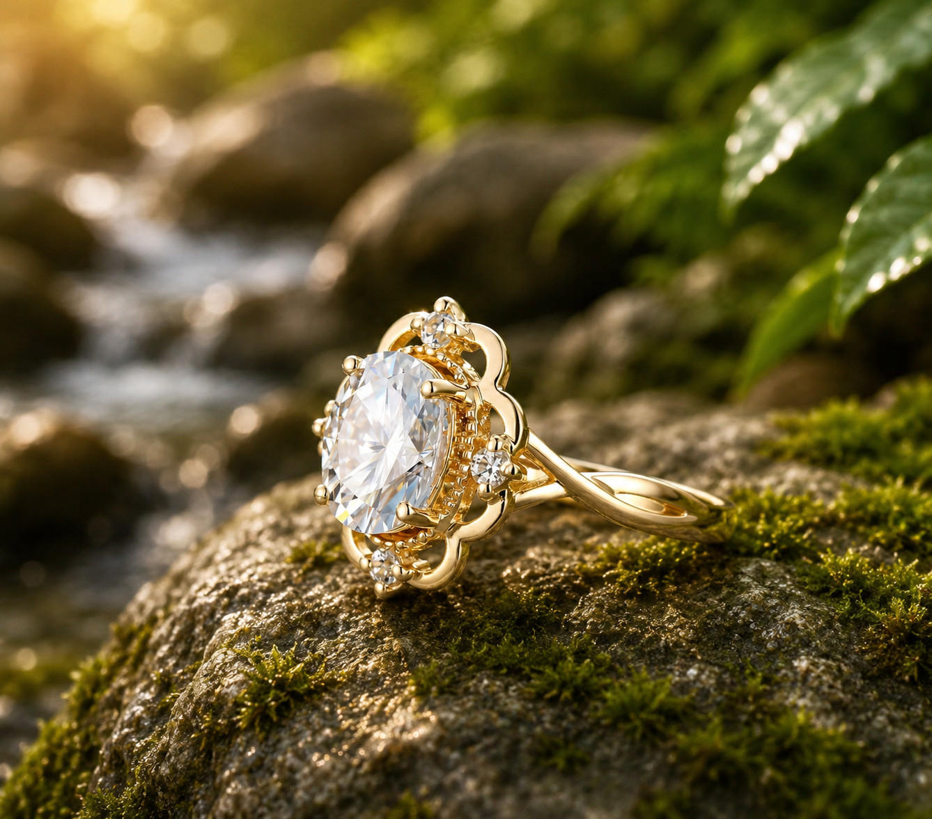2Ct Oval Lab Created Diamond Halo Engagement Ring 14K Yellow Gold Plated Silver