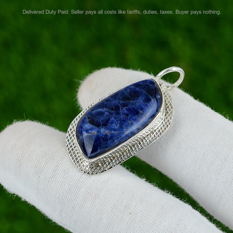 925 Sterling Silver Marquise Natural Sodalite Not Applicable Wife Ethnic Pendant