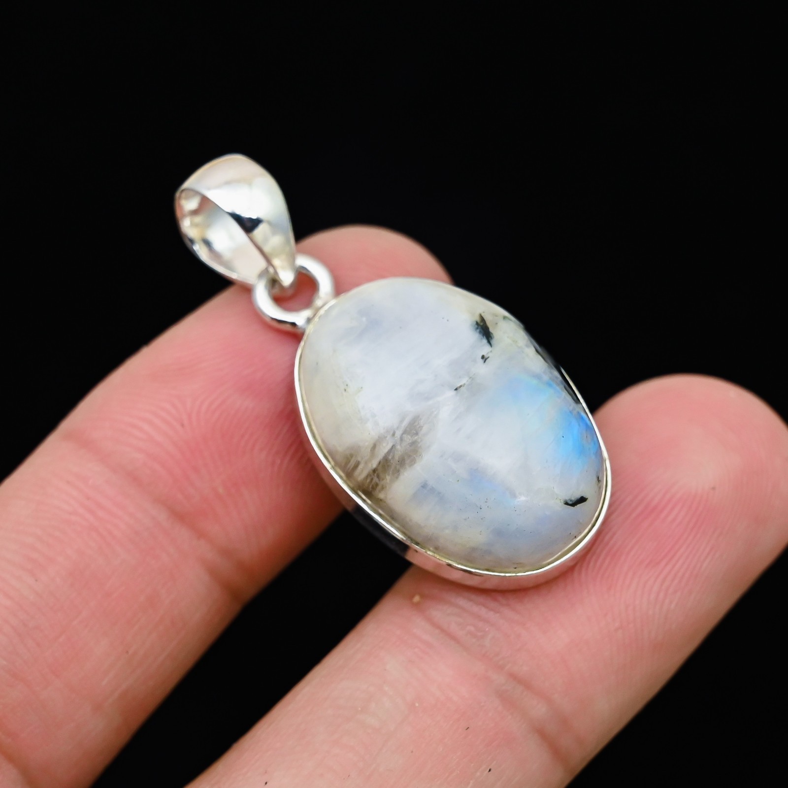 Rainbow Moonstone Gemstone 925 Sterling Silver Handmade Pendant Jewelry Gift For