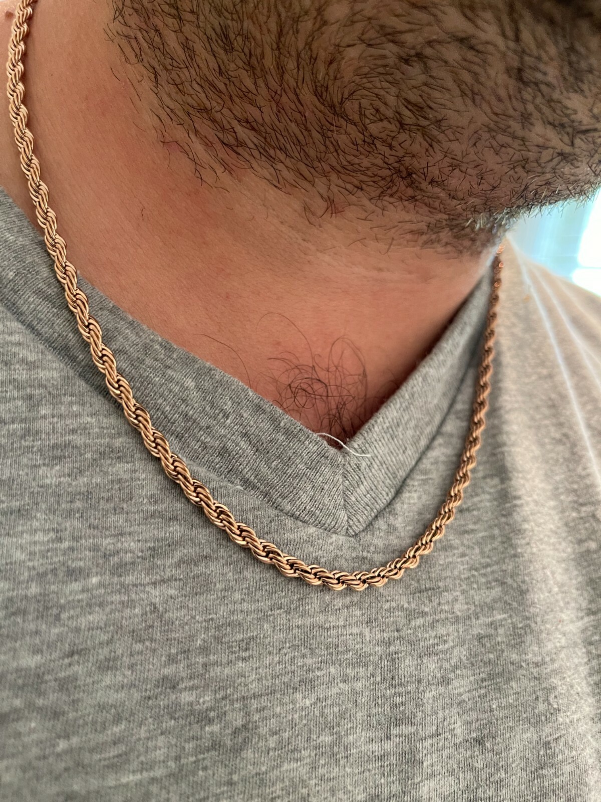 Men’s Real Rope Chain Necklace 14k Rose Gold Plated Stainless Steel 2mm-6mm