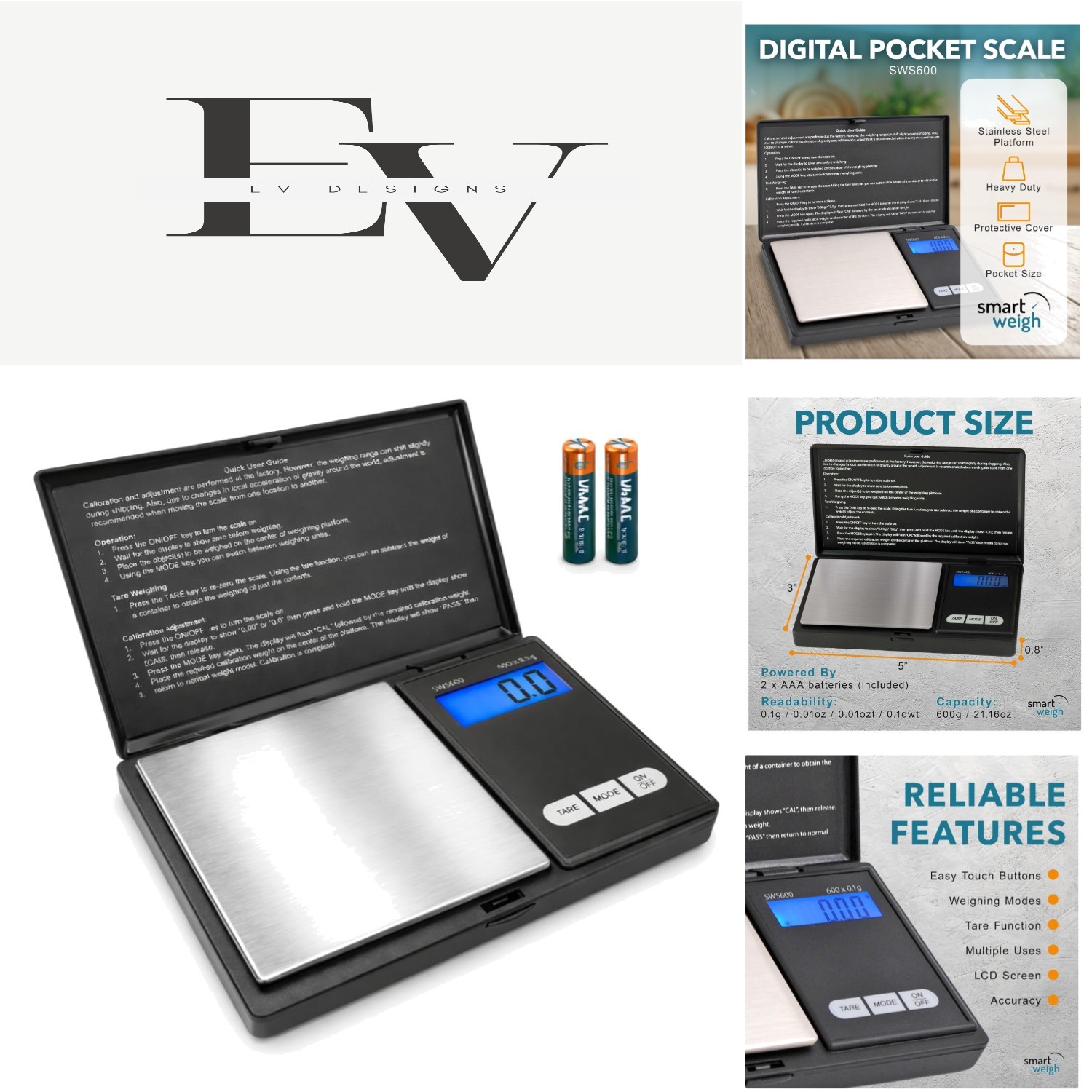 Elite 600g x 0.1g Pocket Digital Scale – Backlit Design for Jewelry & Nutrition