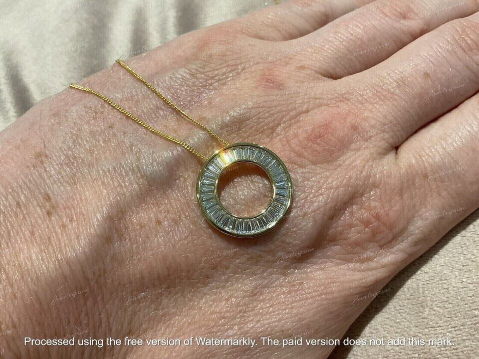 Circle Pendant 14k Yellow Gold Finish 2.30Ct Baguette Cut Lab-Created Diamond