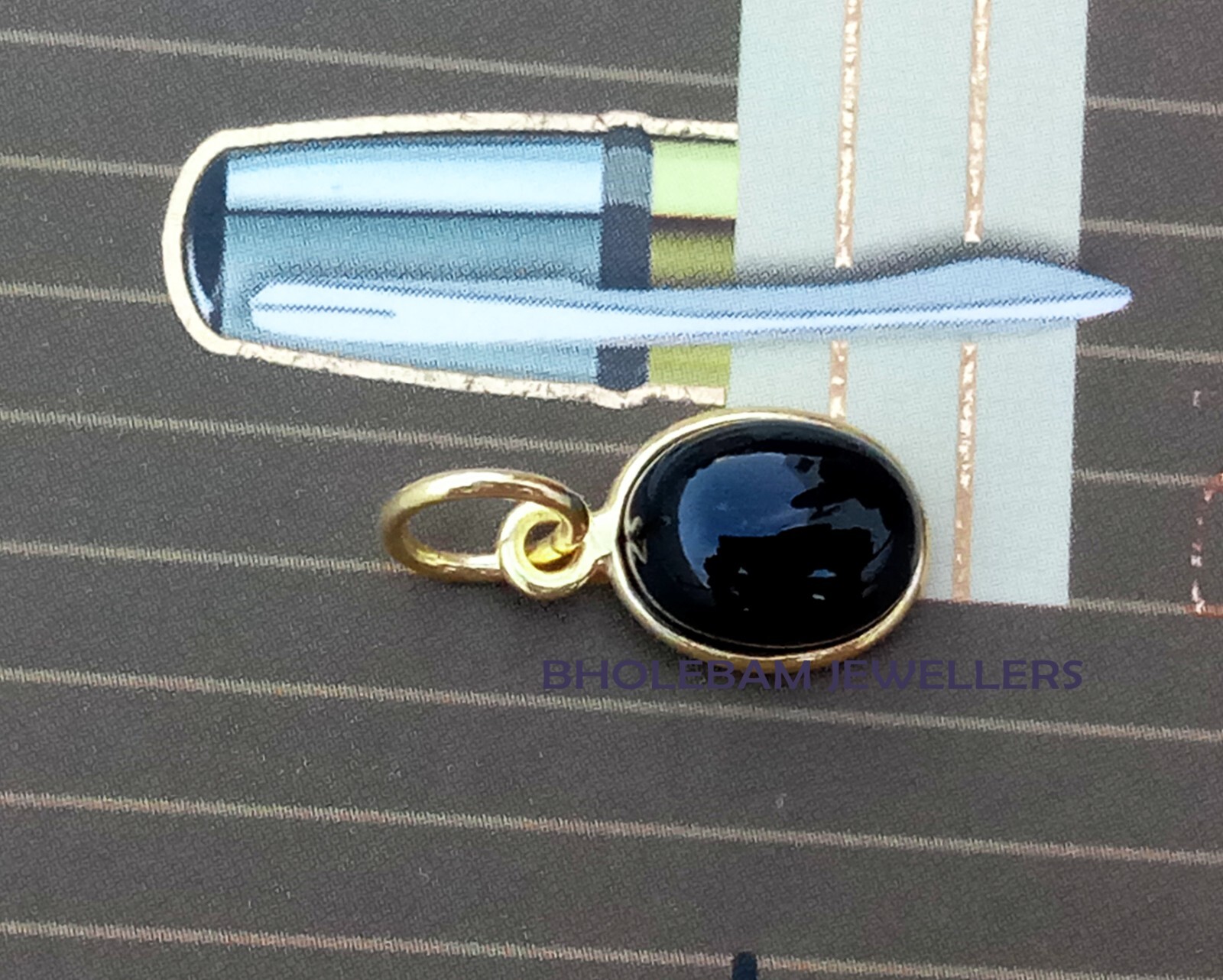 Natural Black Onyx Charm Necklace, 18k Yellow Gold Pendant , Handmade Jewelry