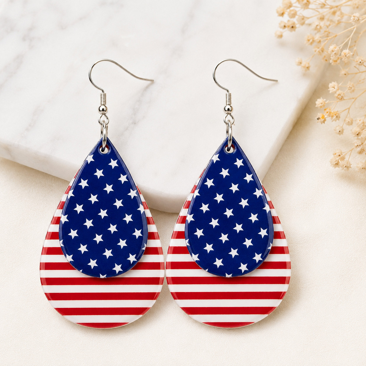 Patriotic American Flag Teardrop Earrings 4th of July Memorial Day Women Gift