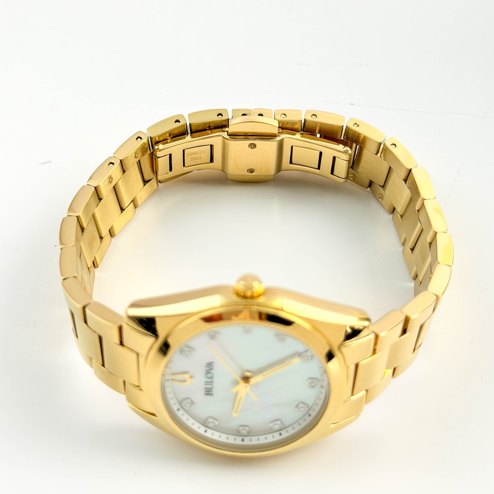 Bulova Surveyor 97P172 Mother-of-pearl Dial w Diamond Accent Ladies Watch 31mm