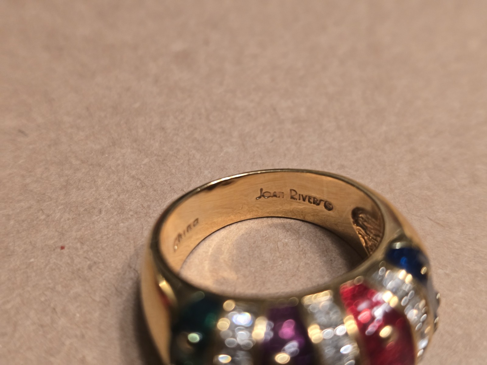 Vintage Joan Rivers Enamel and Rhinestone Ring Size 8 Rare SEE DESCRIPTION