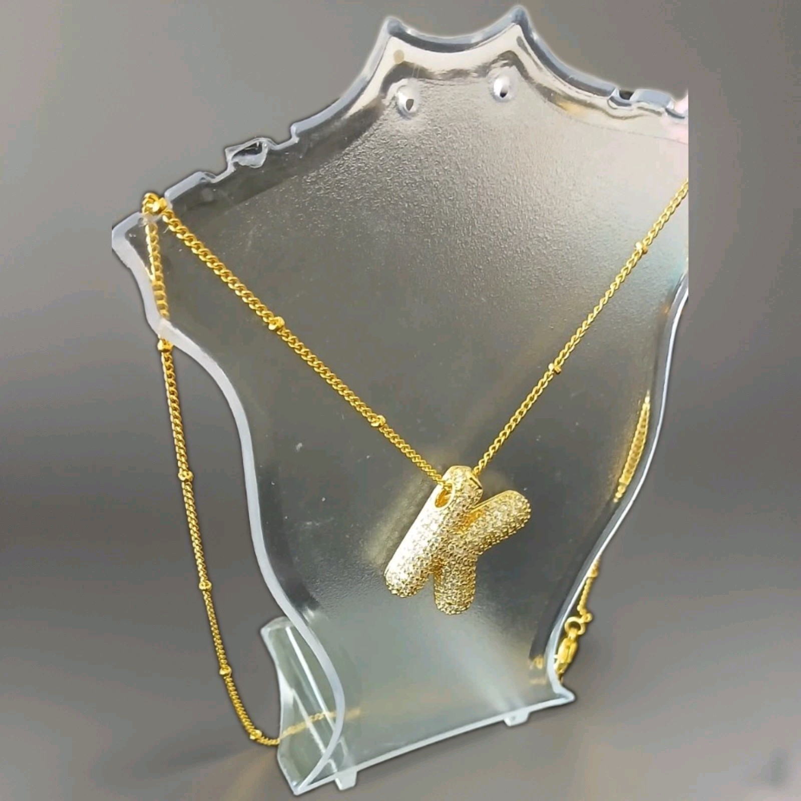 Letter “K” Rhinestone Crystal Pavé Pendant Necklace On A Cable Chain