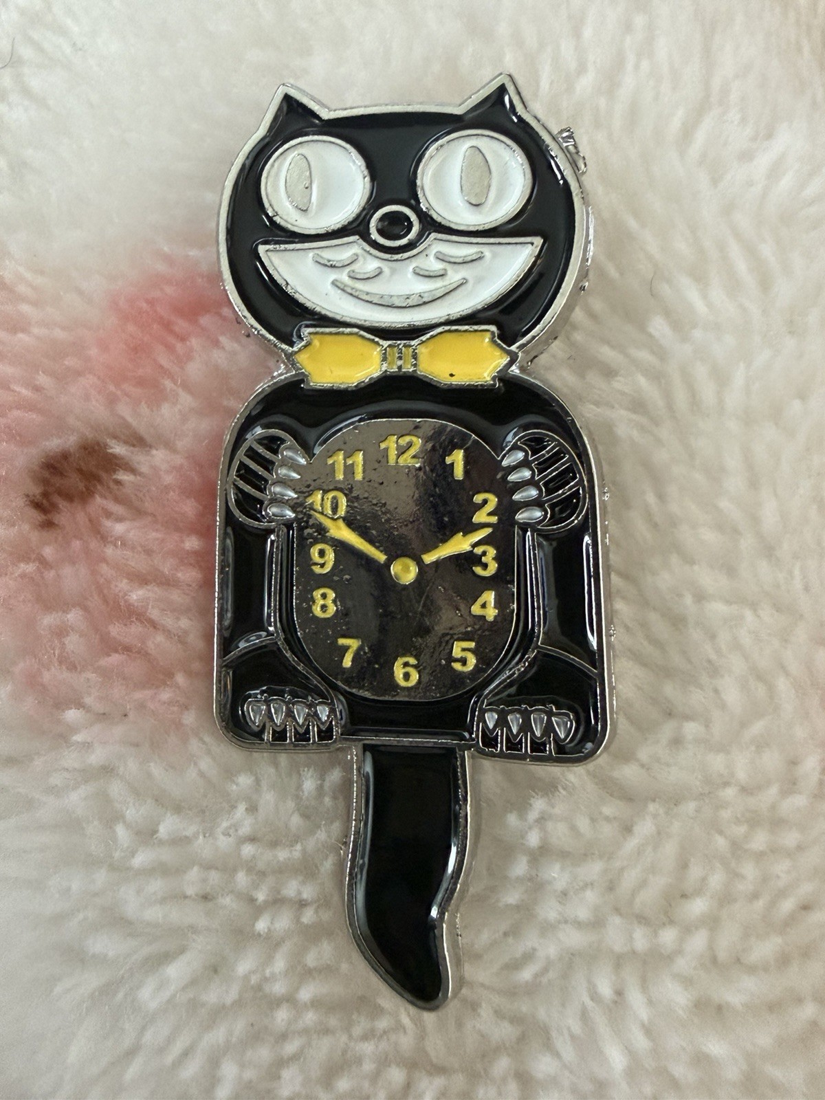 Black Cat Clock Enamel Pin Vintage Style Kit Cat Inspired Brooch
