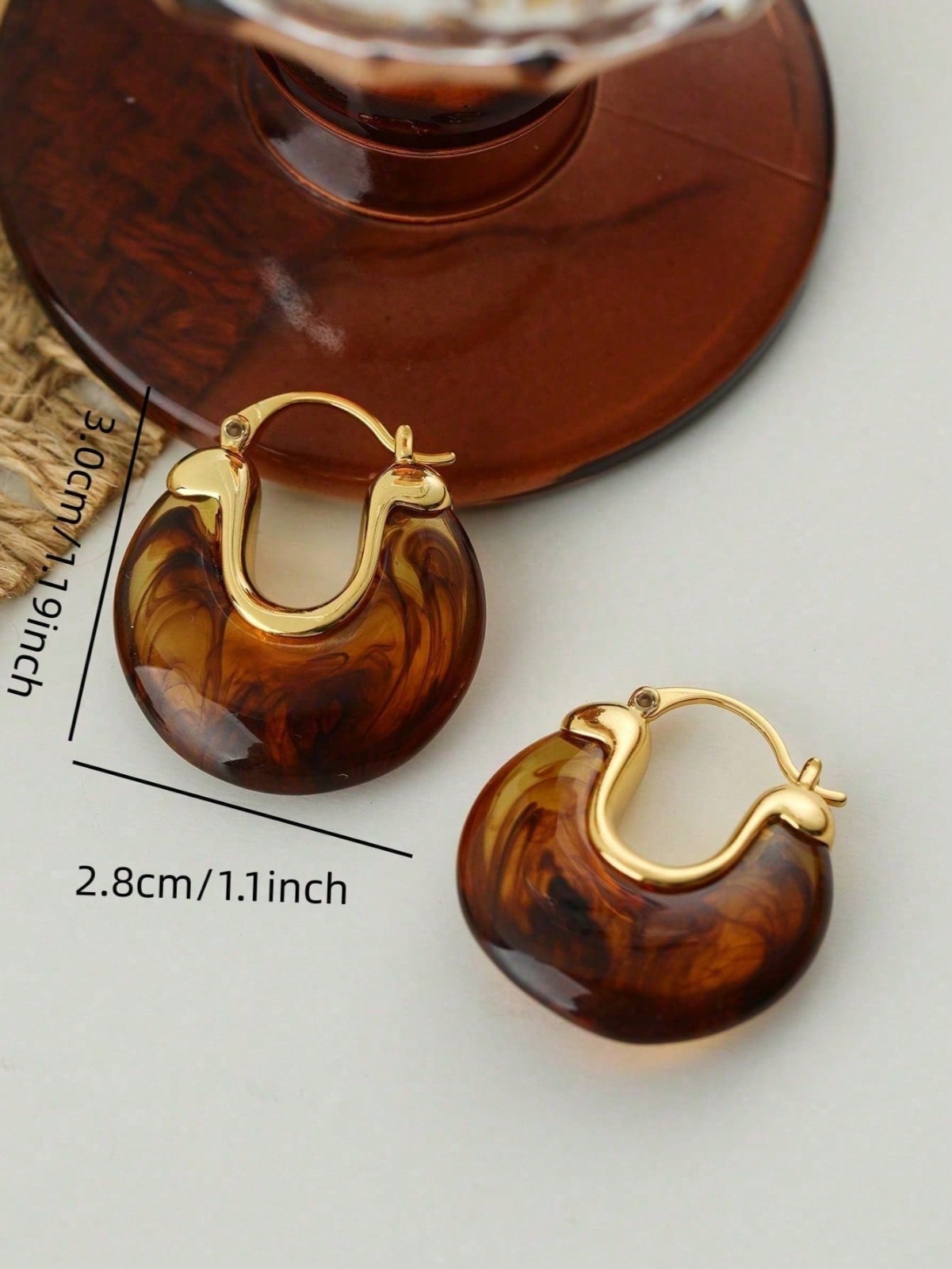 Gold Tone Marbled Wide Hoop Earrings Women Fashion Jewelry Gift Set Style Dangle