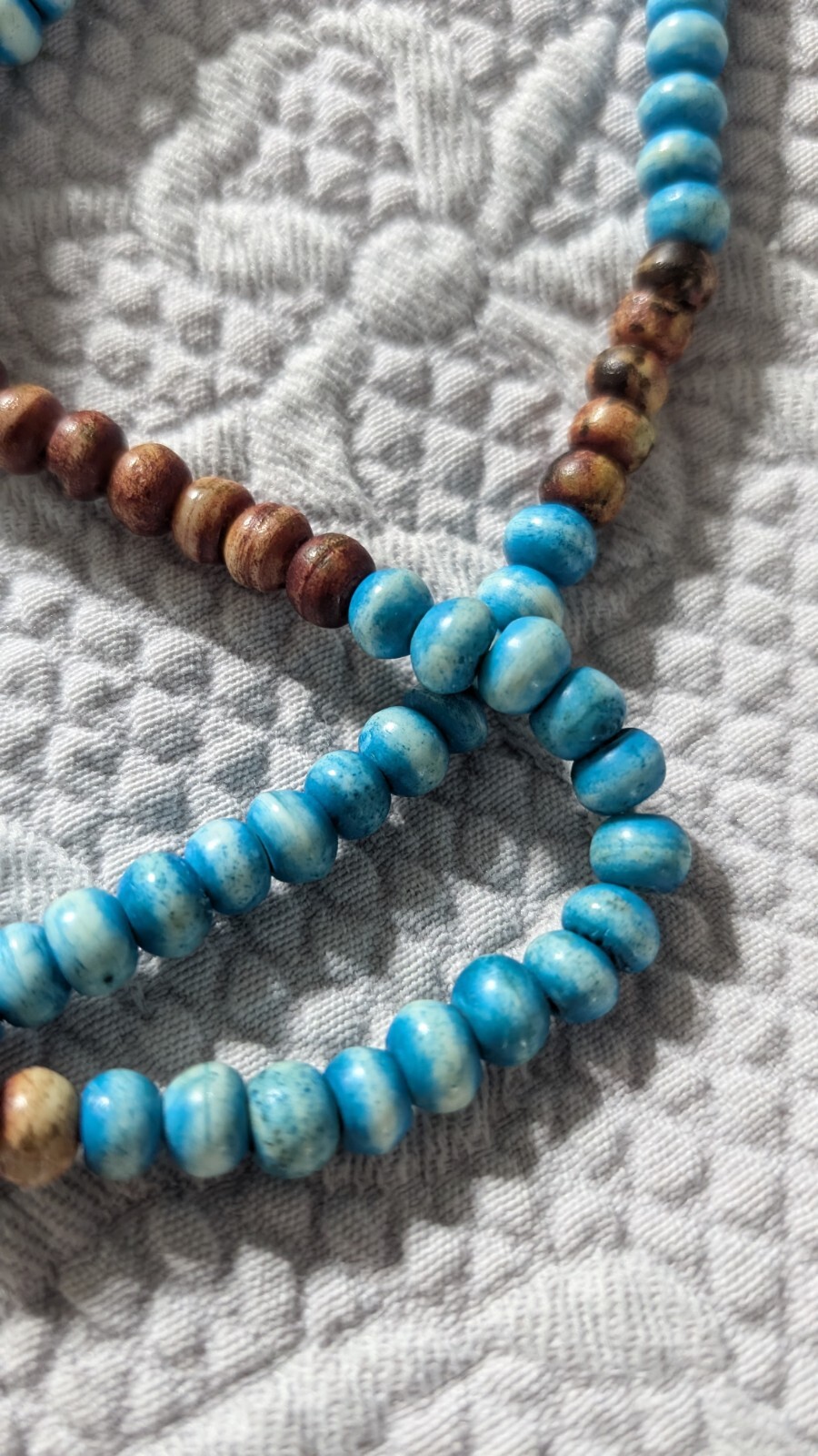 Mexican Wooden Bead Necklace Handmade 23.5″ Endless Turquoise/Brown Colors