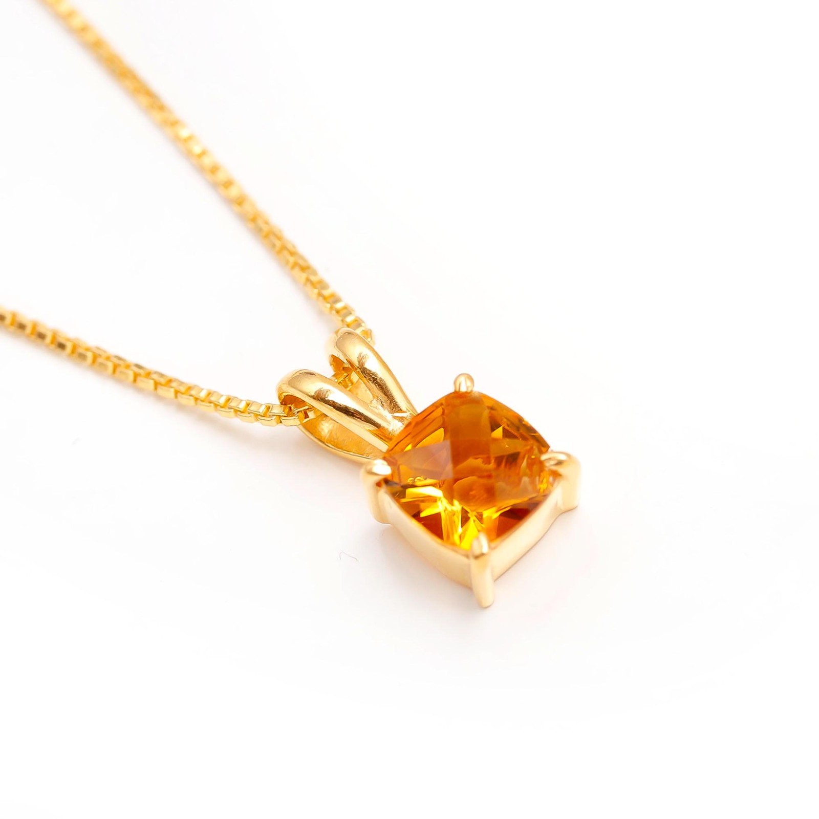 Natural Citrine Quartz Cushion Necklace Gold Fill 925 Sterling Silver Jewelry