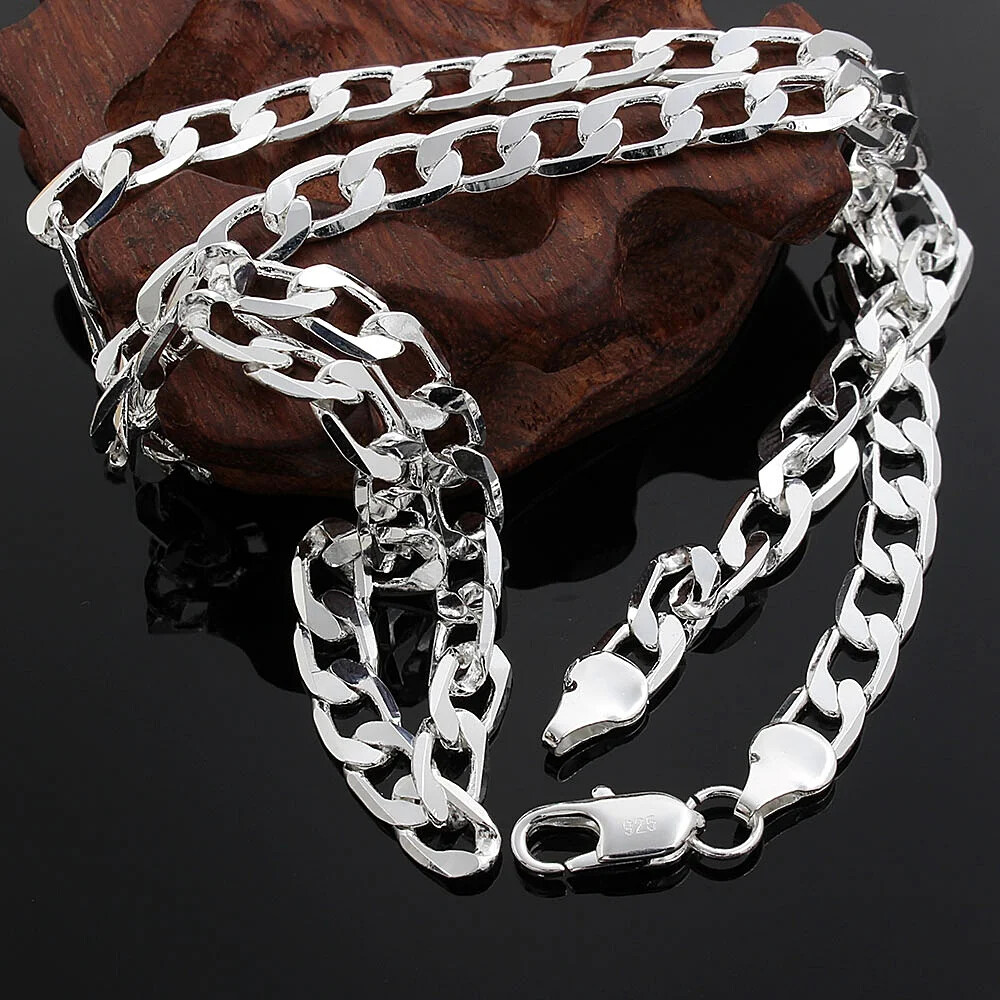 925 Sterling Silver 8mm Wide 16~24 inches Cuban Curb Link Chain Men Necklace