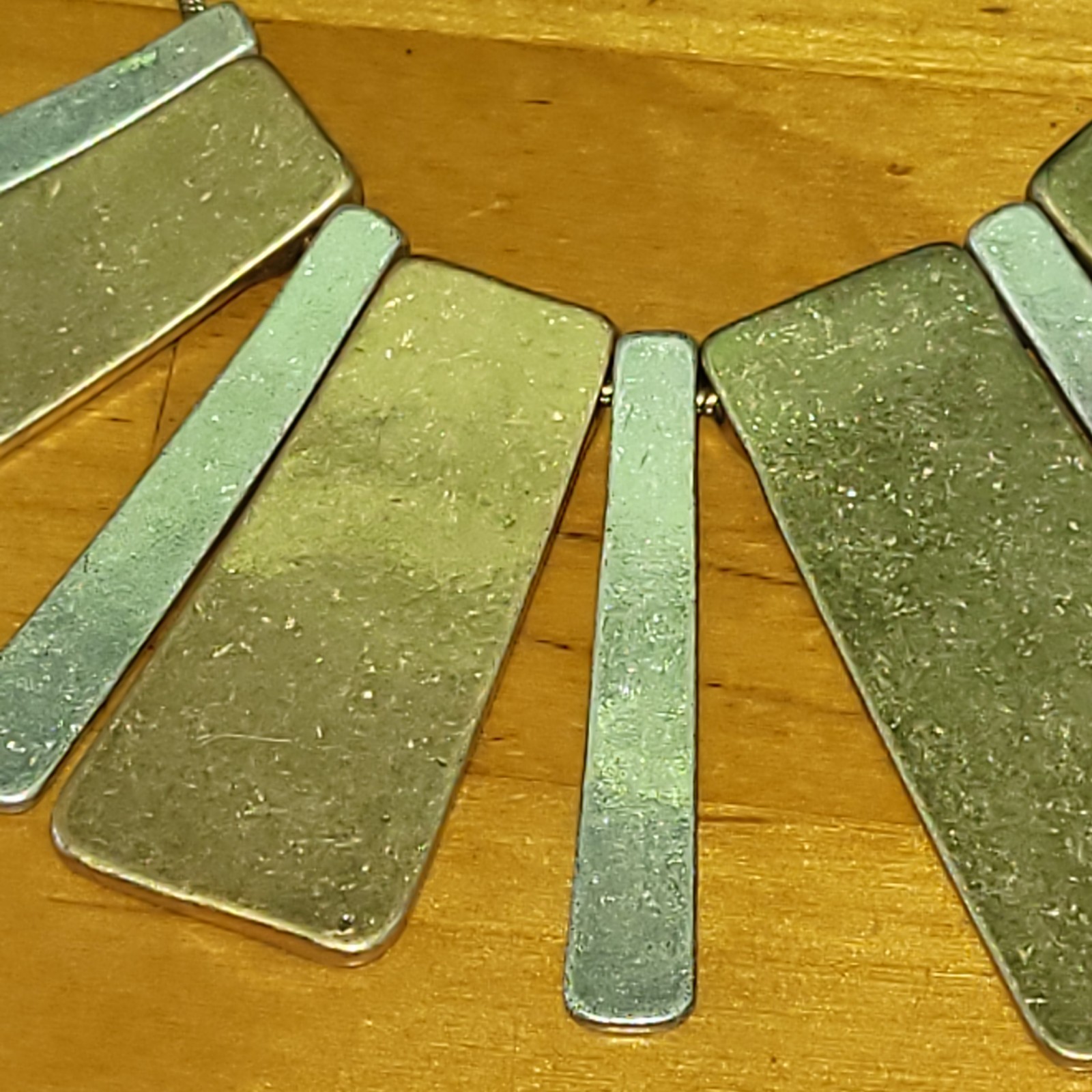 Vintage Two Tone Geometric Bib Necklace Silver Gold Tone Modernist 20″