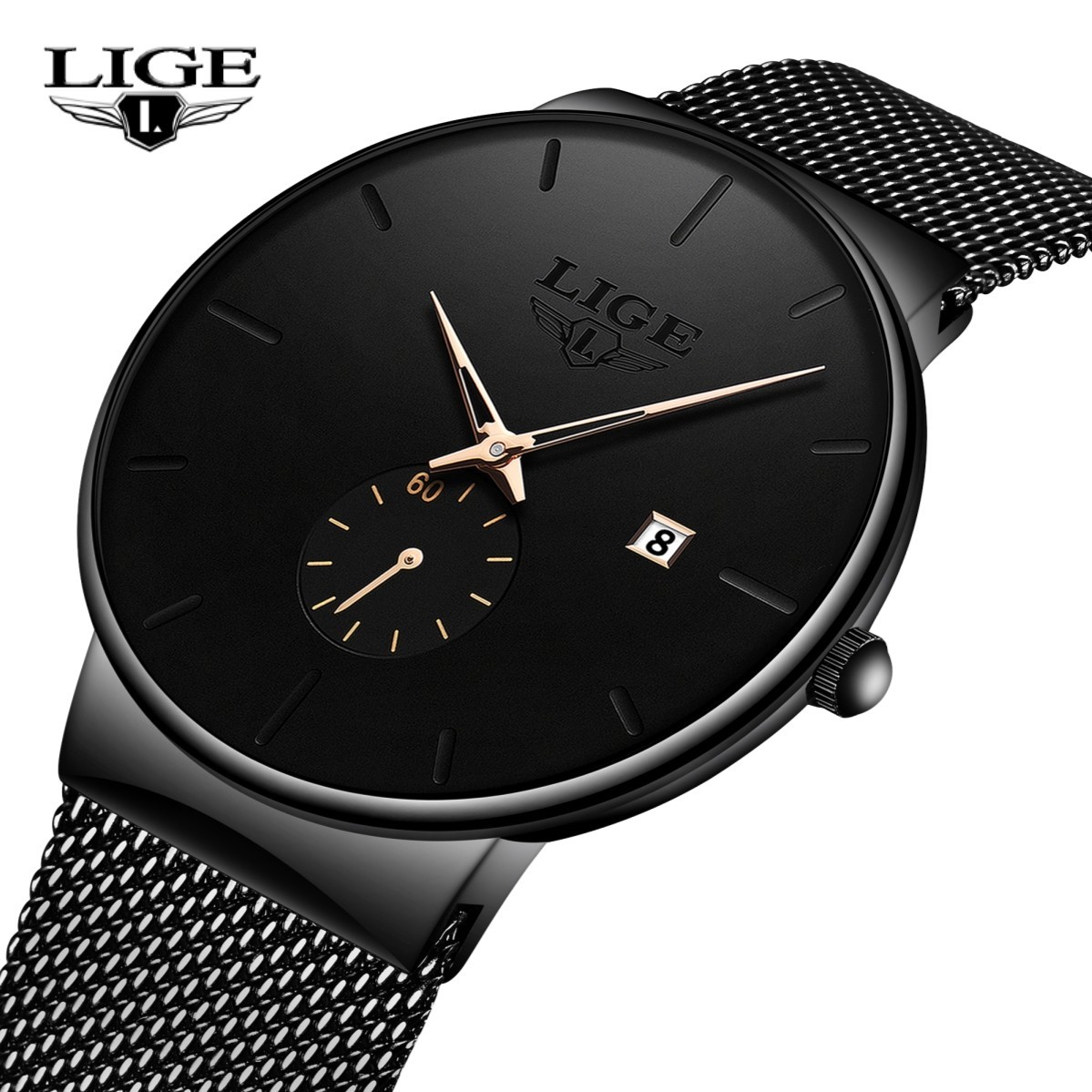 Luxury Men Watch Quartz Analog Date Ultra-thin Mesh Strap Man Wristwatch Gift