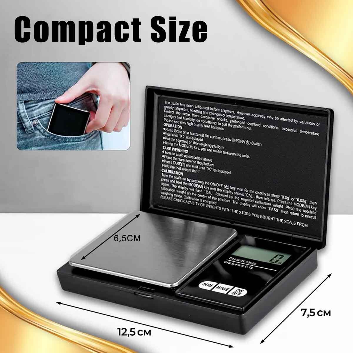 Precision Pocket Scale 1000g x 0.1g Digital Gram Scale Small Food, Jewel, Herbs