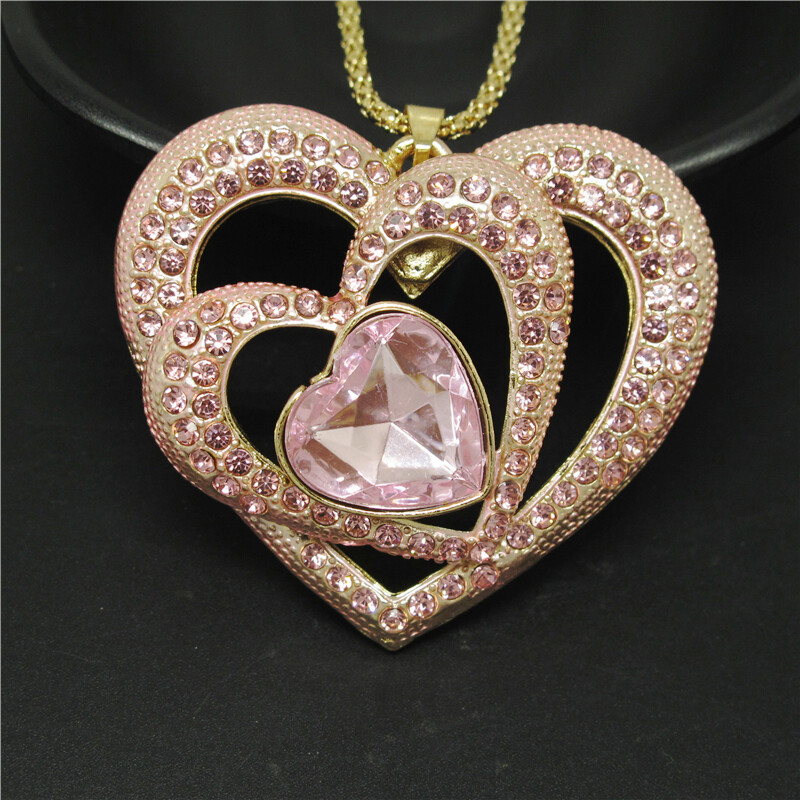 New Fashion Lady Pink Cute Love Beloved Crystal Pendant Women Necklace