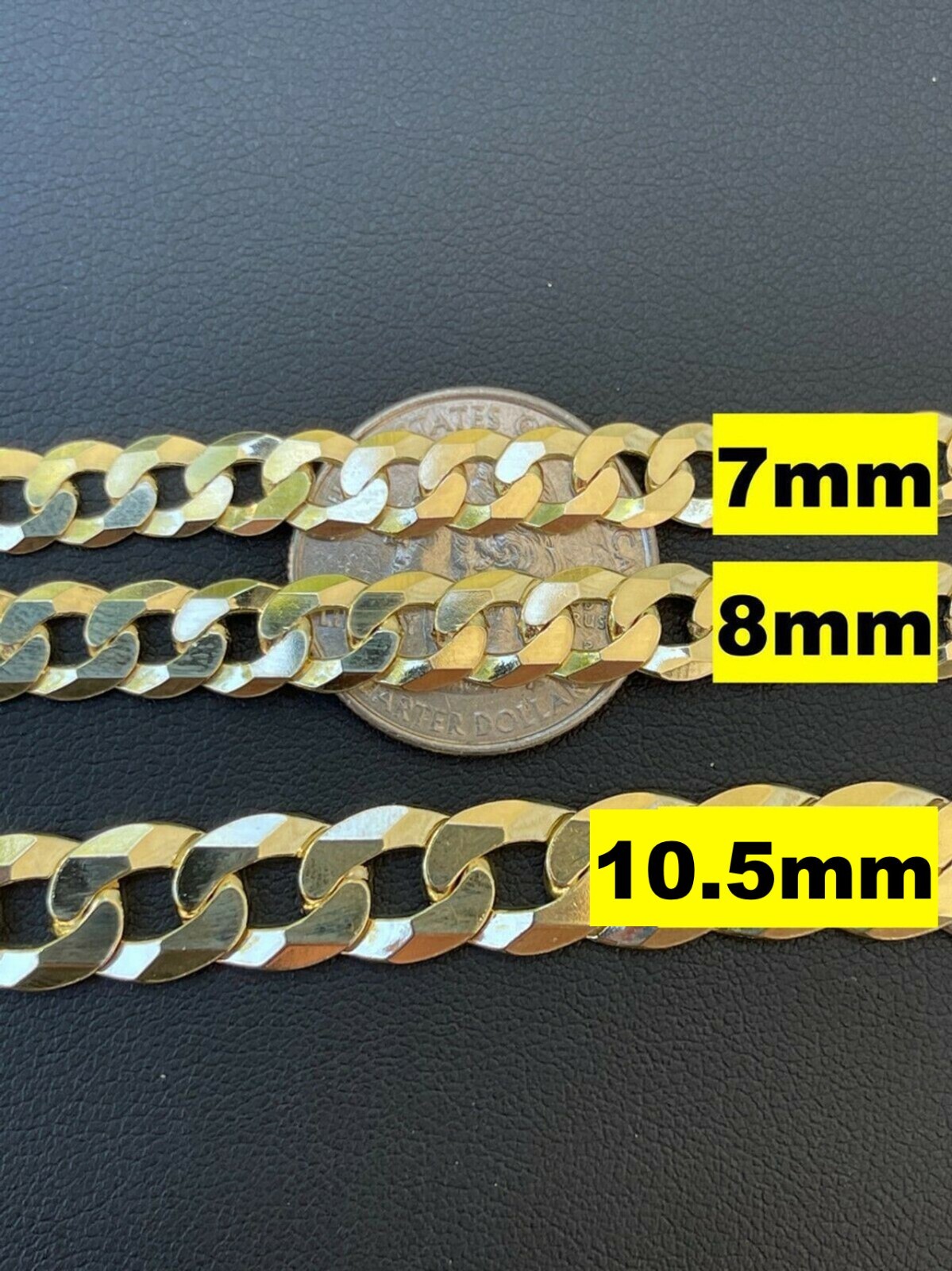 REAL Solid 925 Silver 14k Gold Plated Flat Cuban Link Chain Necklace 3mm – 11mm