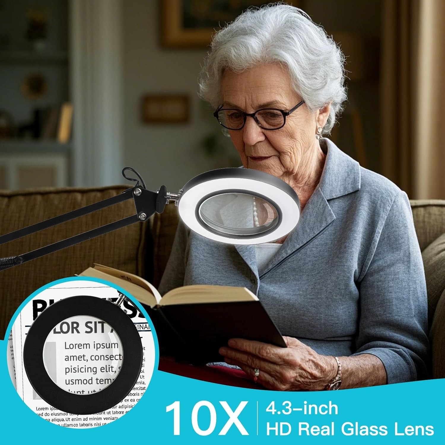 ZABOUL 10X Magnifying Floor Lamp, 3-in-1 Hands Free Magnifying Glass with Light