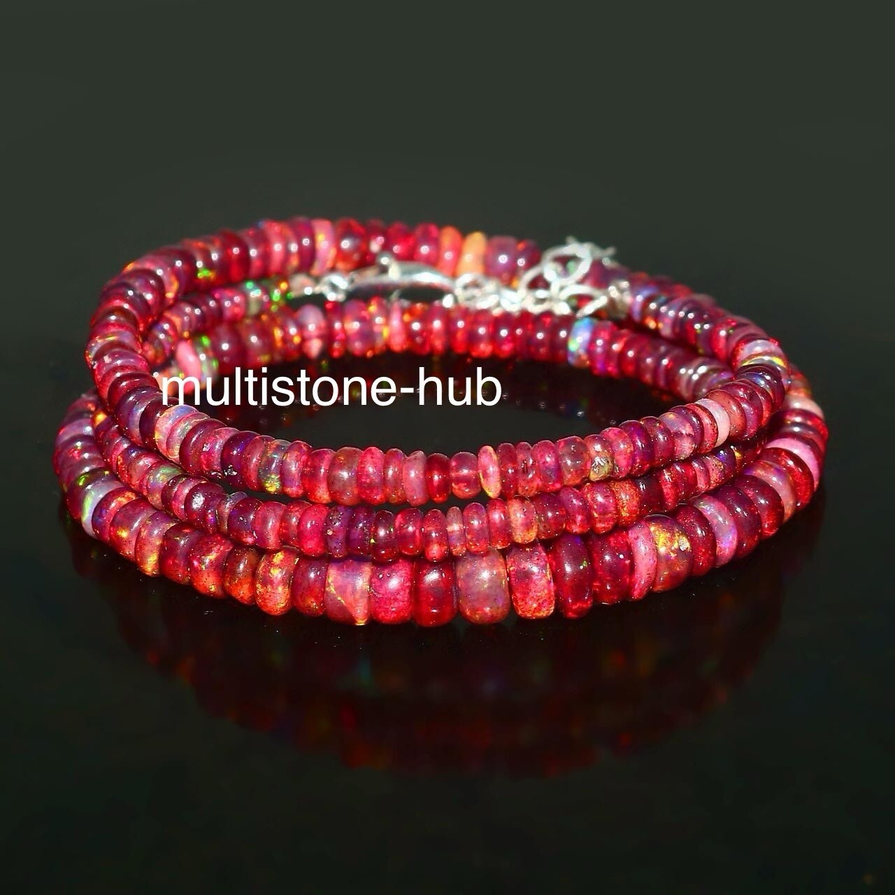 Natural Ethiopian Welo Fire Red Opal Rondelle Beaded Gemstone Necklace 16 Inch