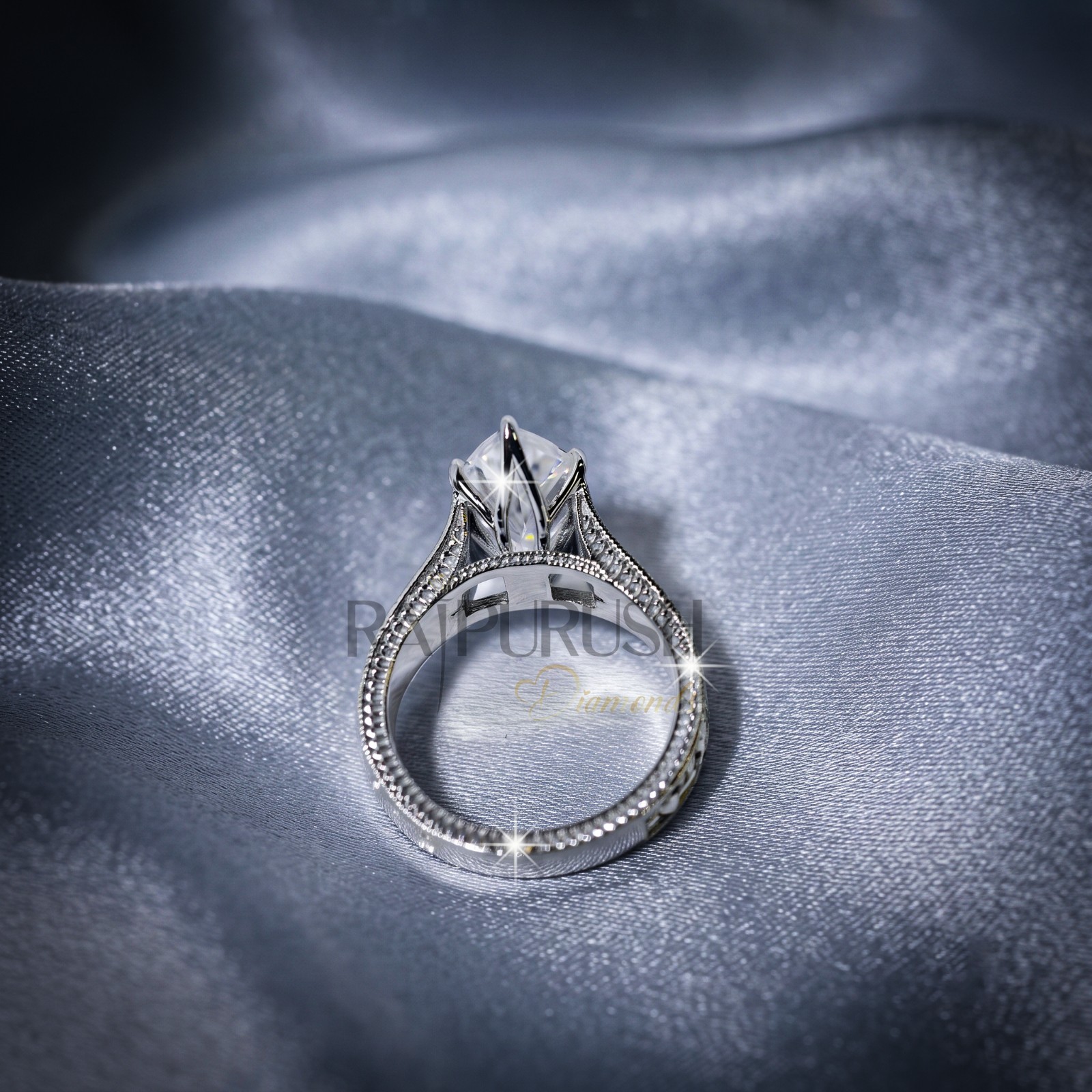 Marquise Cut Moissanite Art Deco Engagement Ring 925 Sterling Silver Bridal Band