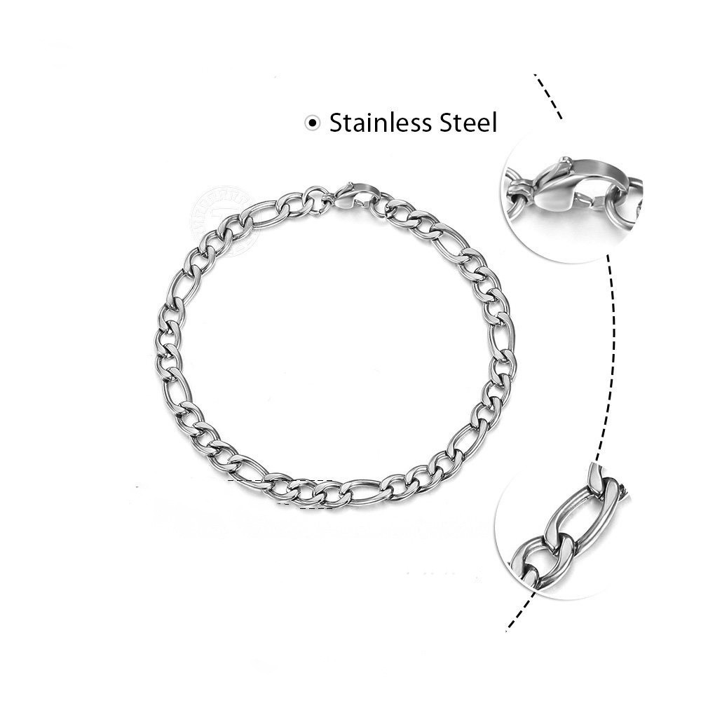 Stainless Steel Figaro Chain Lobster Bracelet 7″-10″ Men Women 3-12mm N70