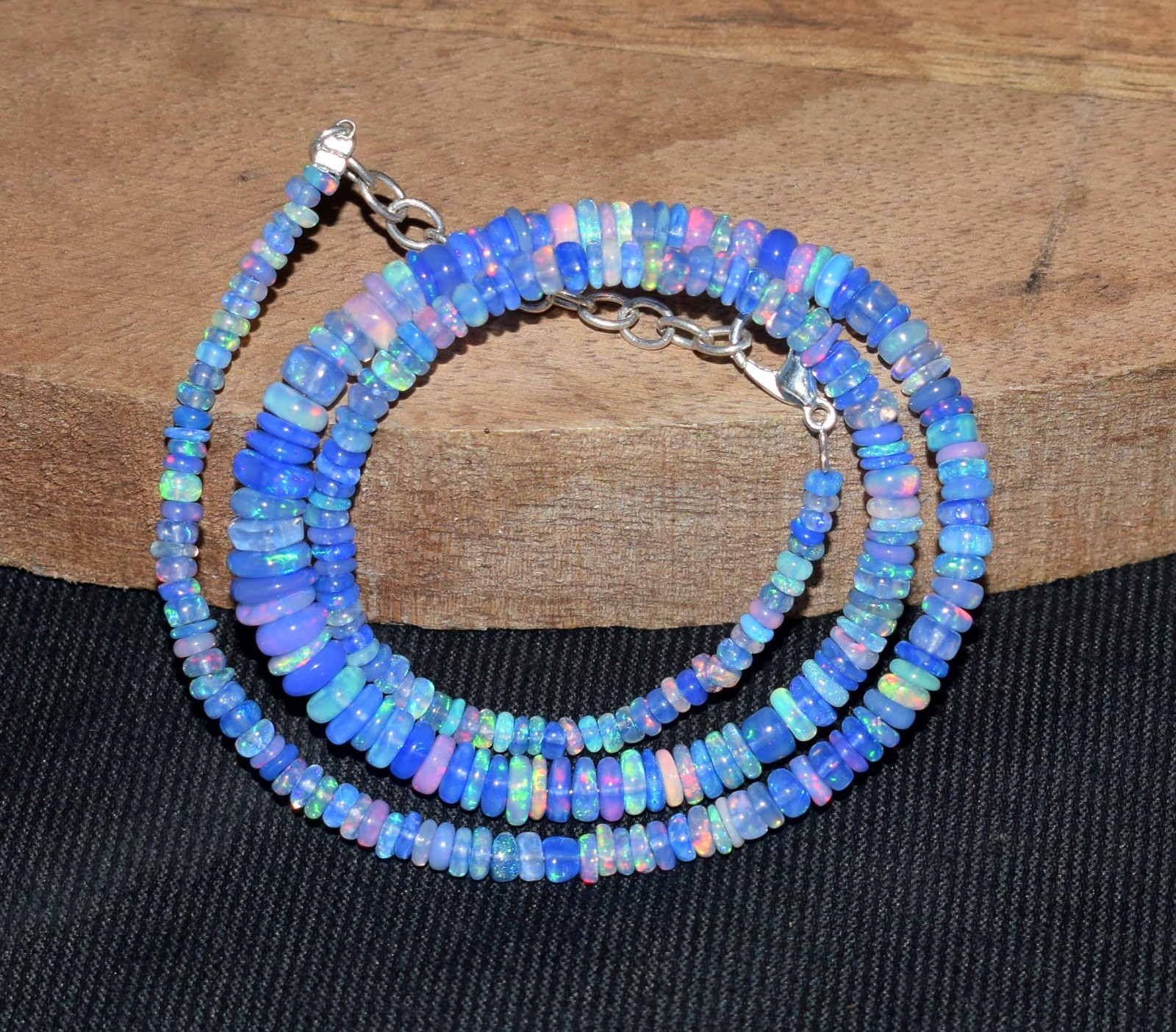 16”Natural Ethiopian Opal Welo Fire Opal Gemstone Beads Necklace AF0174