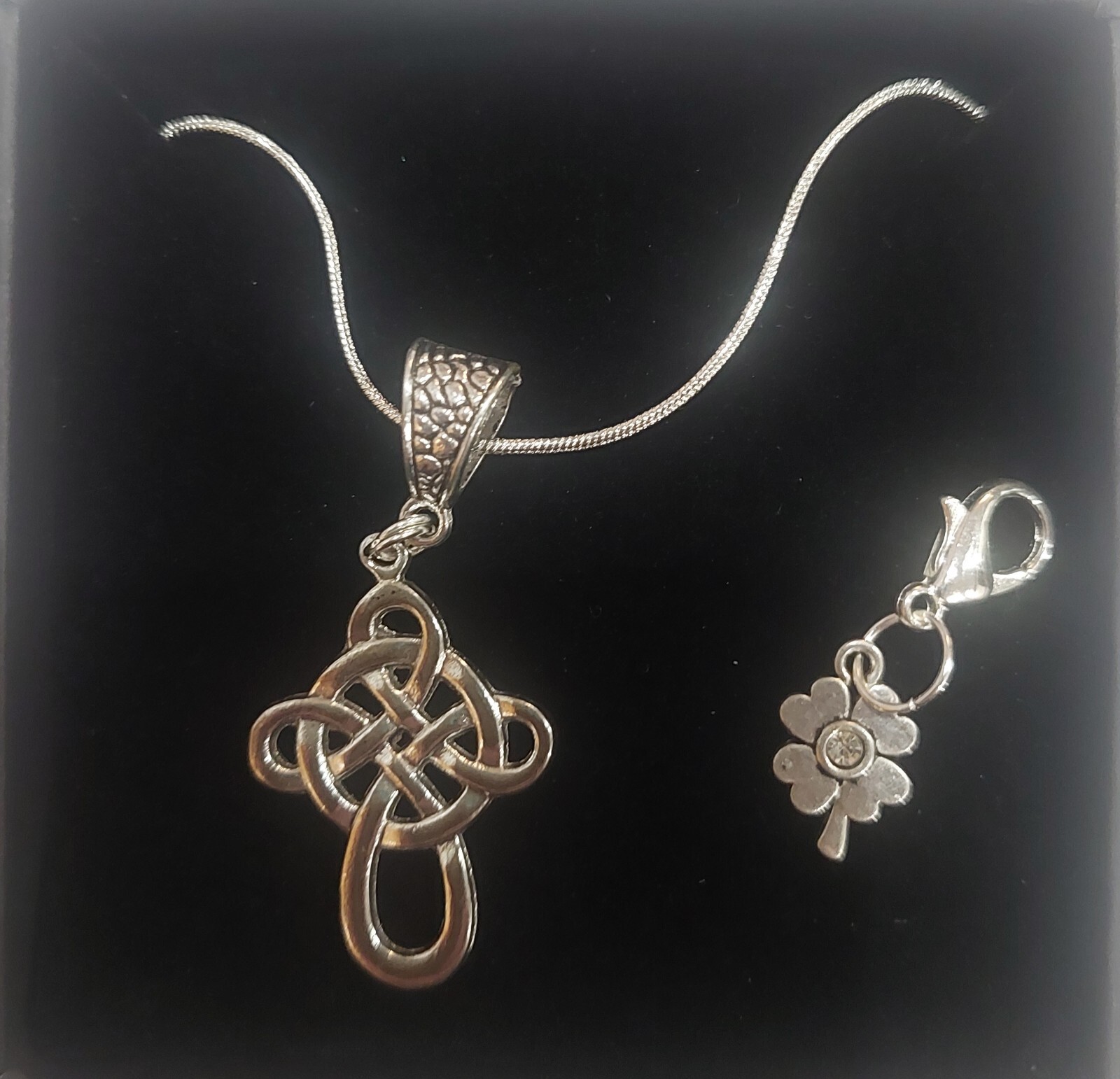Sterling Silver 22 Inch Chain with Celtic Cross Pendant and Shamrock Purse Clip