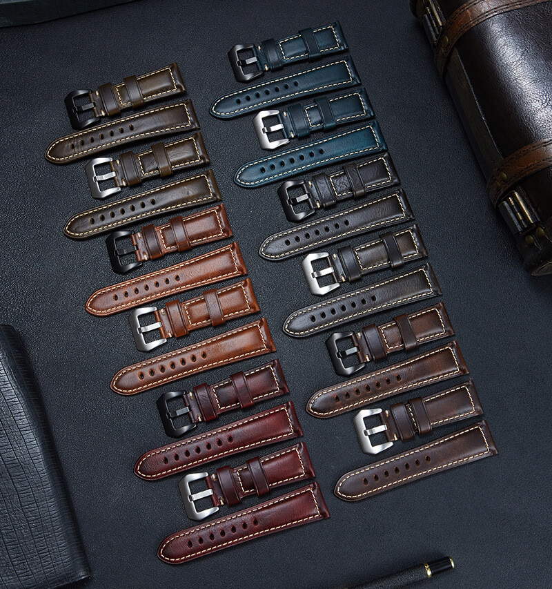 High-grade Italian Vintage Oil-waxed Genuine Leather Watch Band 20/22/24/26mm