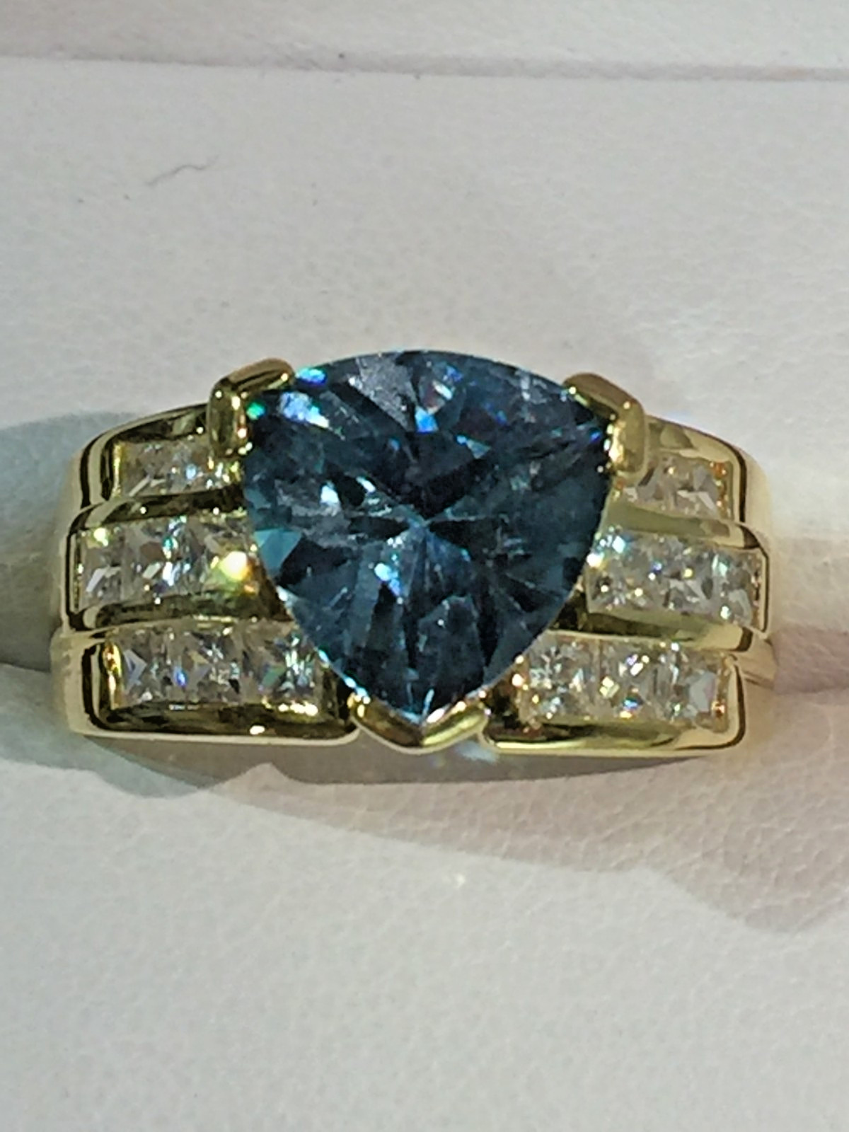 Vtg 925 Sterling Silver Gold Plated Aquamarine/Topaz Ring W/ CZ Canada Size 9!