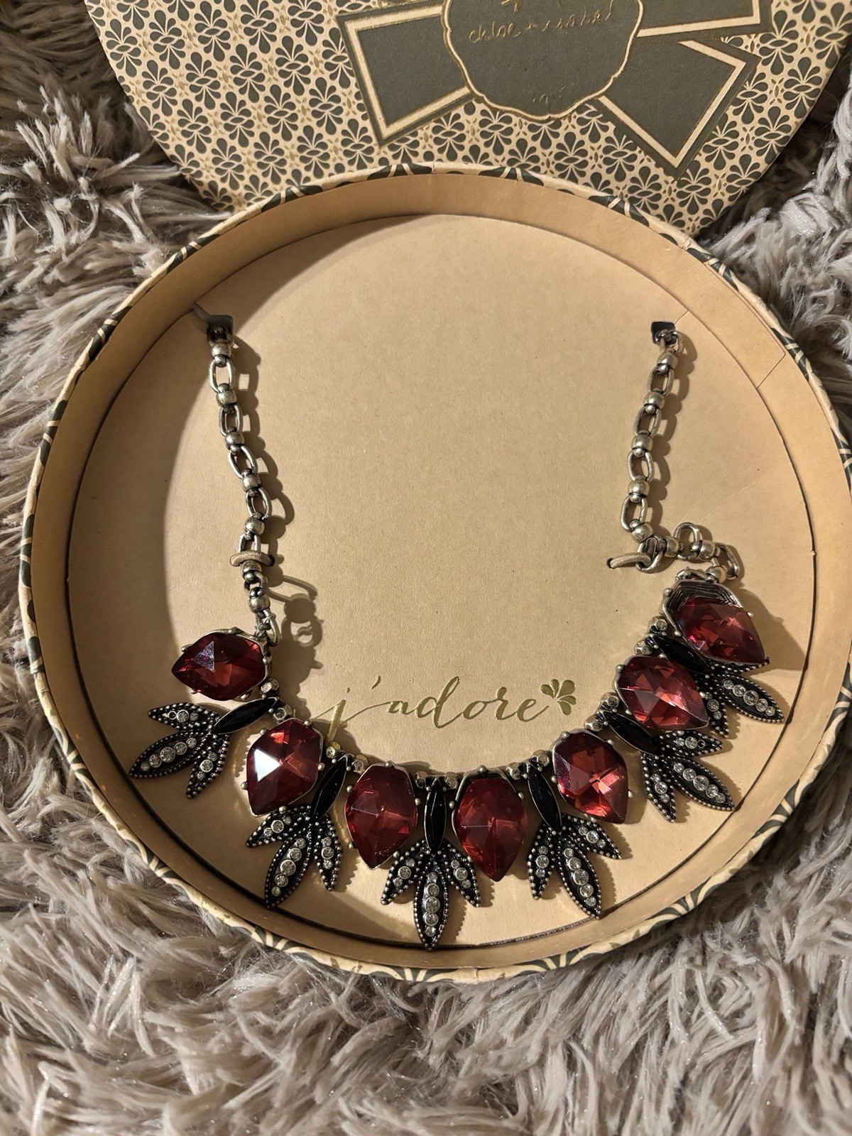 Chloe + Isabel Signed Red Teardrop Crystal Charm Necklace Silver Plated