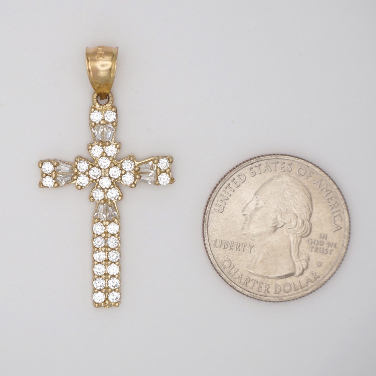 10k Yellow Gold Round Cubic Zirconia Cross Charm Pendant