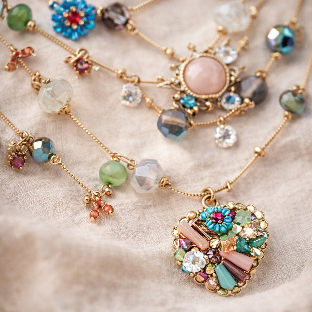 Betsey Johnson Layered Necklace Women Multicolor Charm Pendant Boho