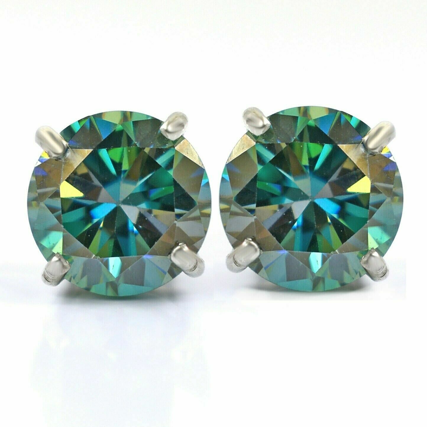 2 Ct Blue Heated & Pressure Treated Diamond Solitaire Studs in 925 Silver
