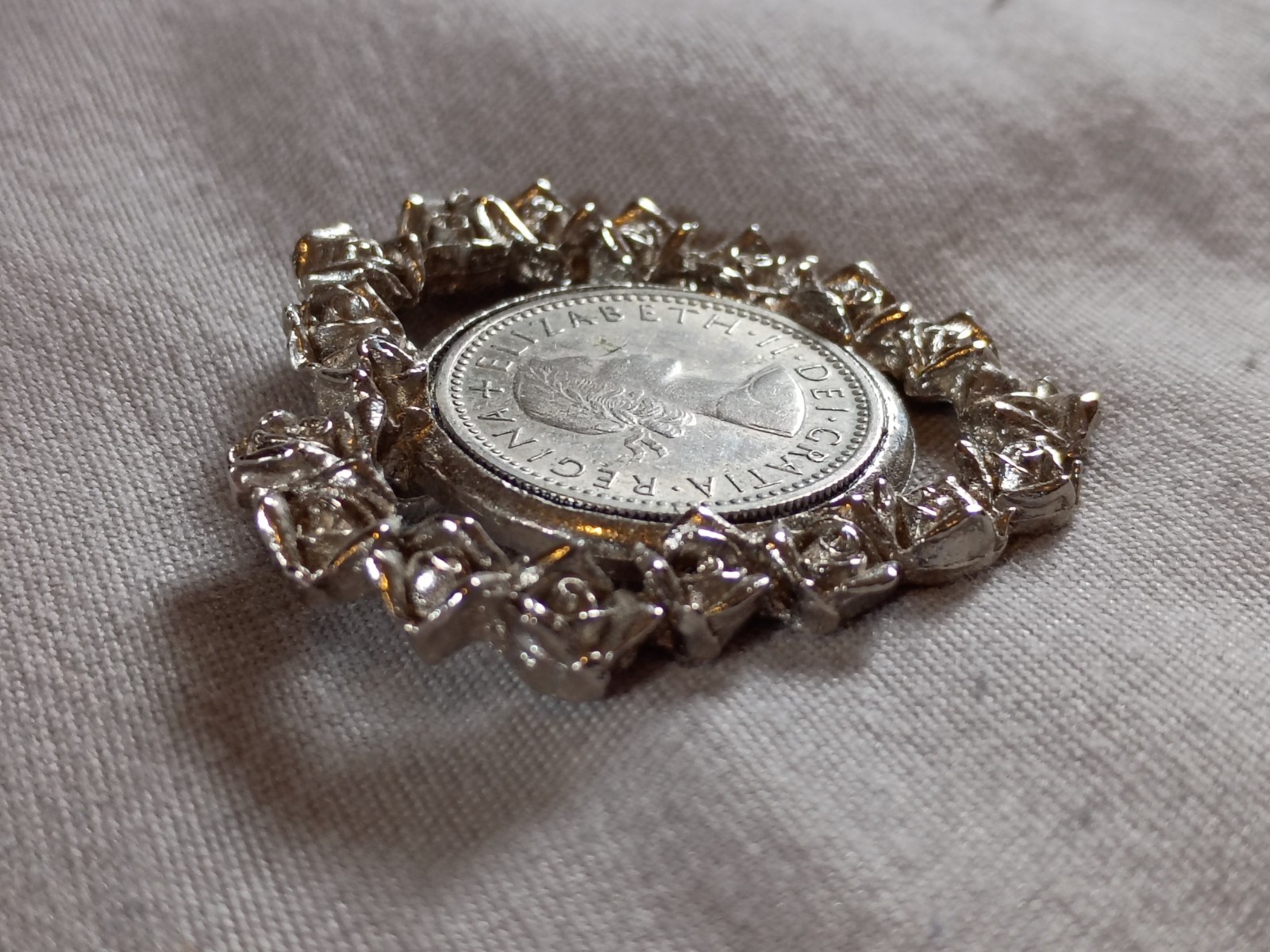 Vintage 1961 Great Britain Six Pence Coin Heart Pendant.