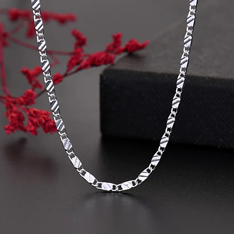 925 Sterling Silver 2MM Flat Clavicle Chain Necklace 40-75CM Women Men Gift