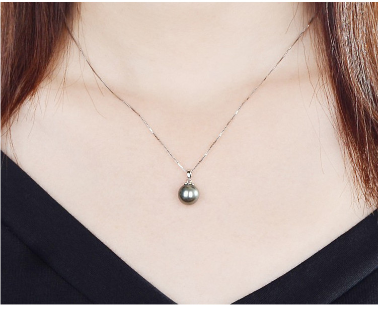 Tahitian SHELL Pearl 8/10/12/14/16mm pendant 925 Silver 18″ Necklace gift PE33