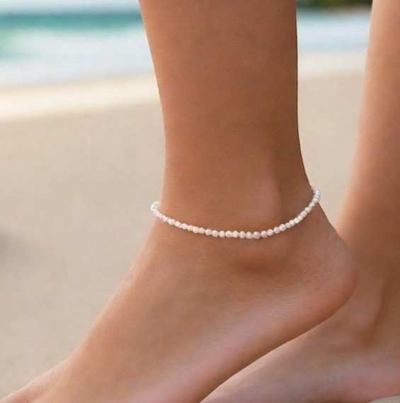 Tiny Freshwater Pearl Stretch Anklet Natural White Pearl Dainty Anklet Gift