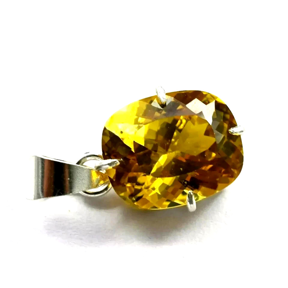 22 Ct Natural Yellow Sapphire Cushion Cut 925 Solid Silver Pendant Gemstone