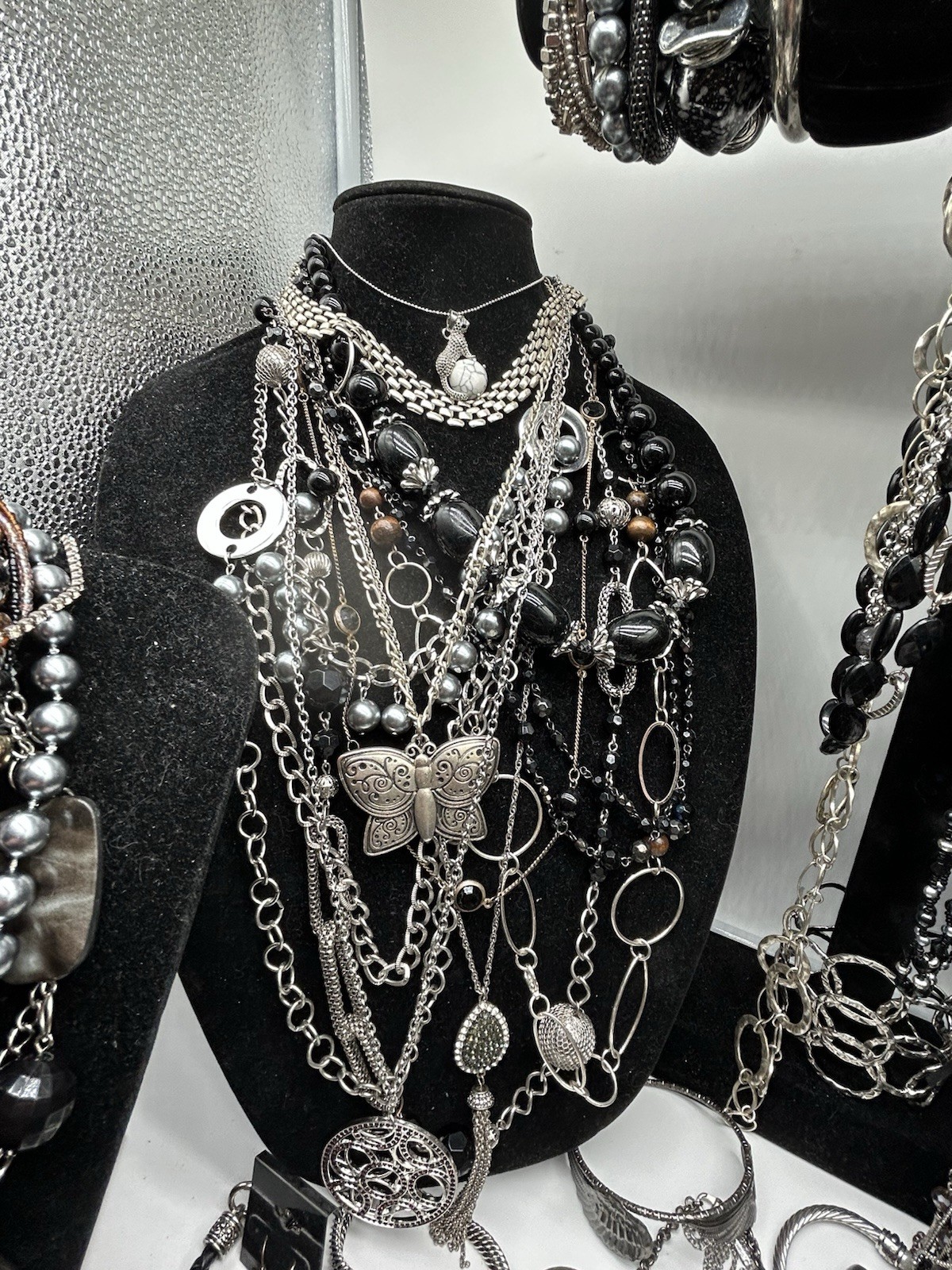 Vntg to Now Black/Silver Jewelry Lot All Wearable 8+ Lbs, 148 Pc #240