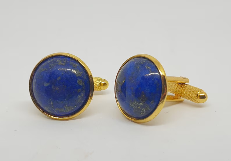 Natural Lapis Lazuli Gemstone with Gold Plated 925 Sterling Silver Cufflink