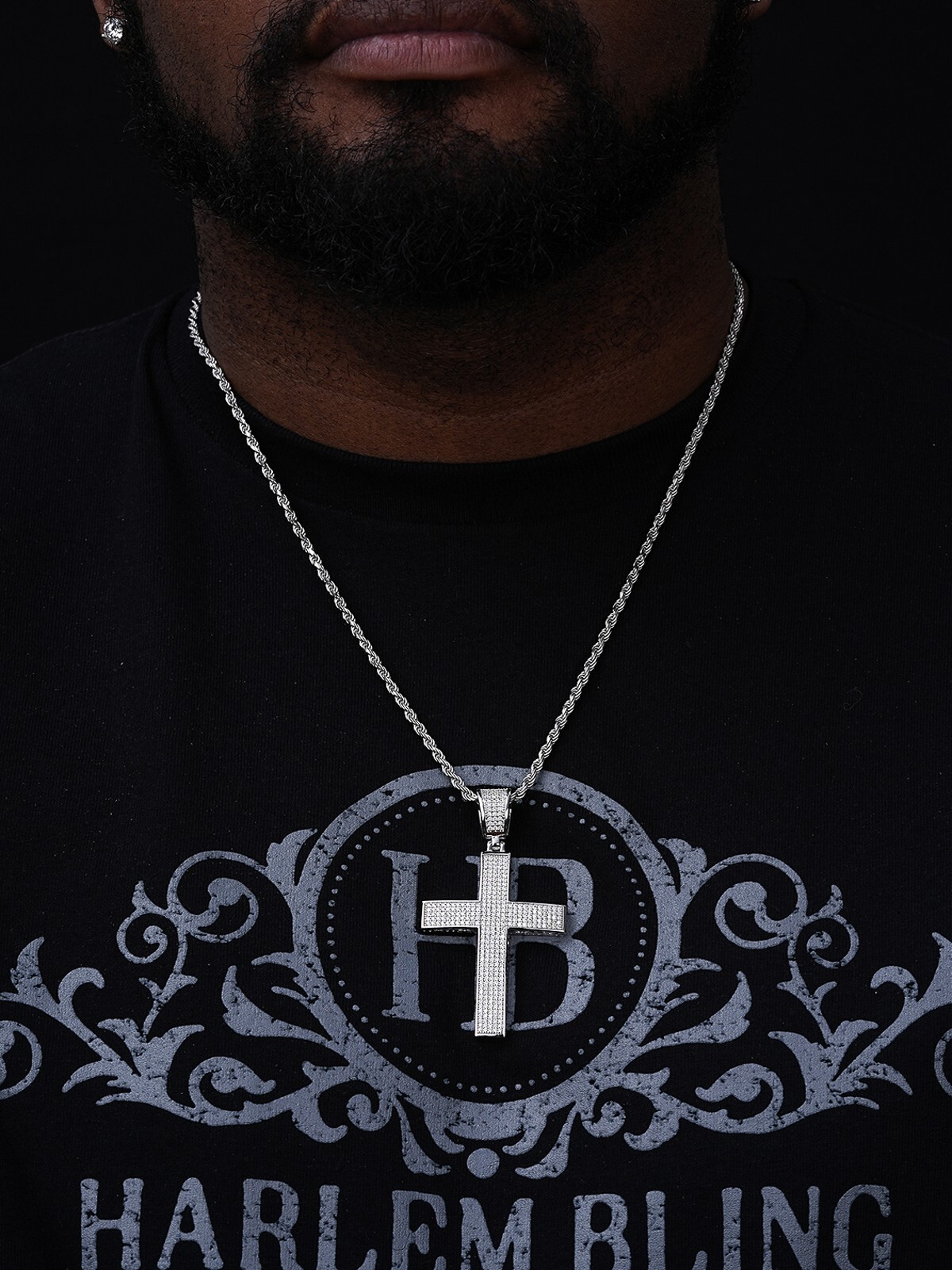 Mens Solid 925 Silver Cross Pendant Real ICED 3ct CZ 14k Gold Plated Rope Chain
