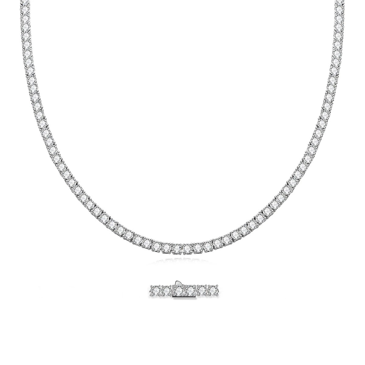 3MM REAL MOISSANITE Silver Tennis Chain Necklace – VVS D Color – Passes Tester