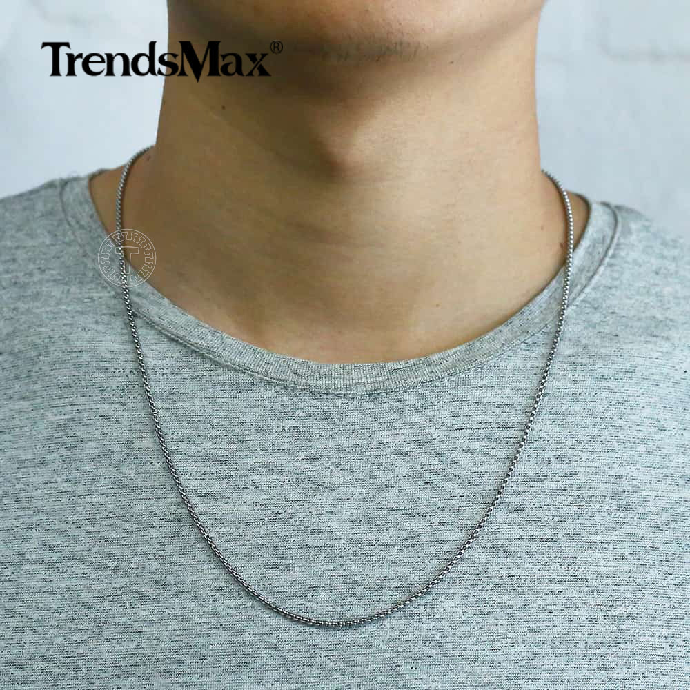 2MM 16-30INCH Long Silver Smooth Box Chain Necklace Choker Stainless Steel Link