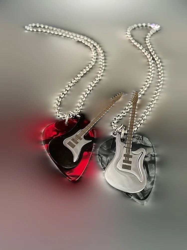 1PC Titanium Steel Punk Guitar Chain Choker Trendy Hip-hop Guitar Pendant Neckla