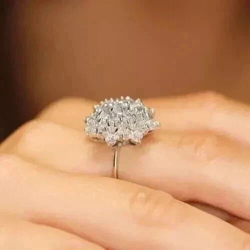 14k White Gold Plated 2.5Ct Round Lab Created Diamond Cluster Women Wedding Ring