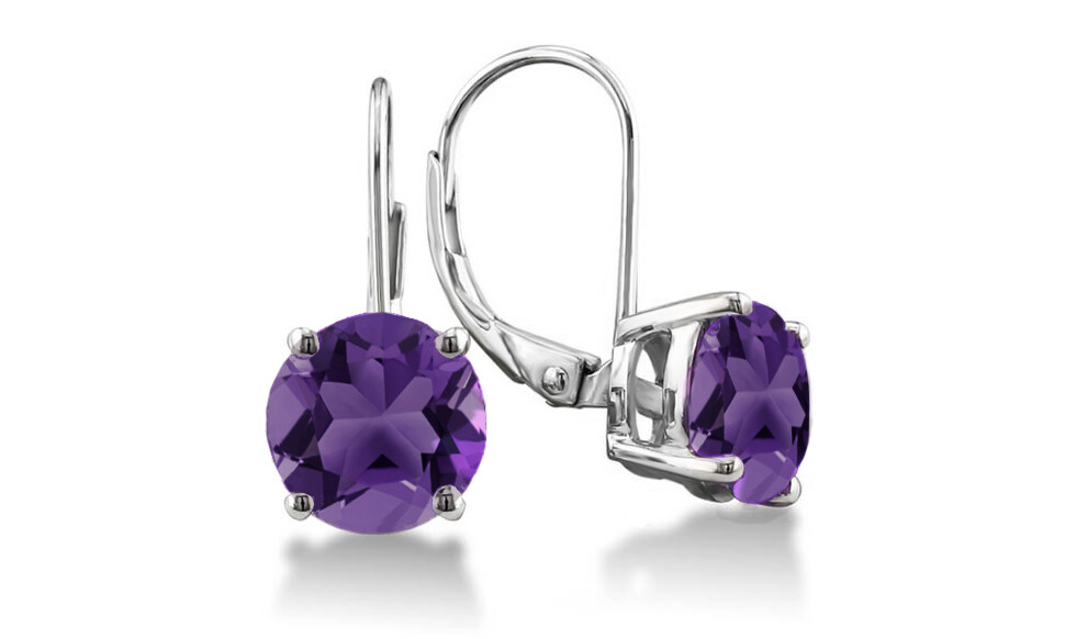 925 Sterling Silver 1.5ct Amethyst 6mm Round Leverback Earrings Round Earrings